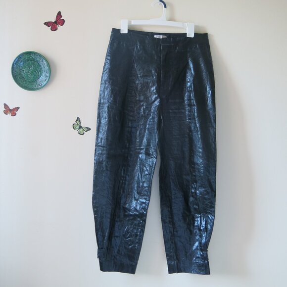 Lanhtropy Mercer Black Metallic Organic Linen Foil Relaxed Modern Pants Size S